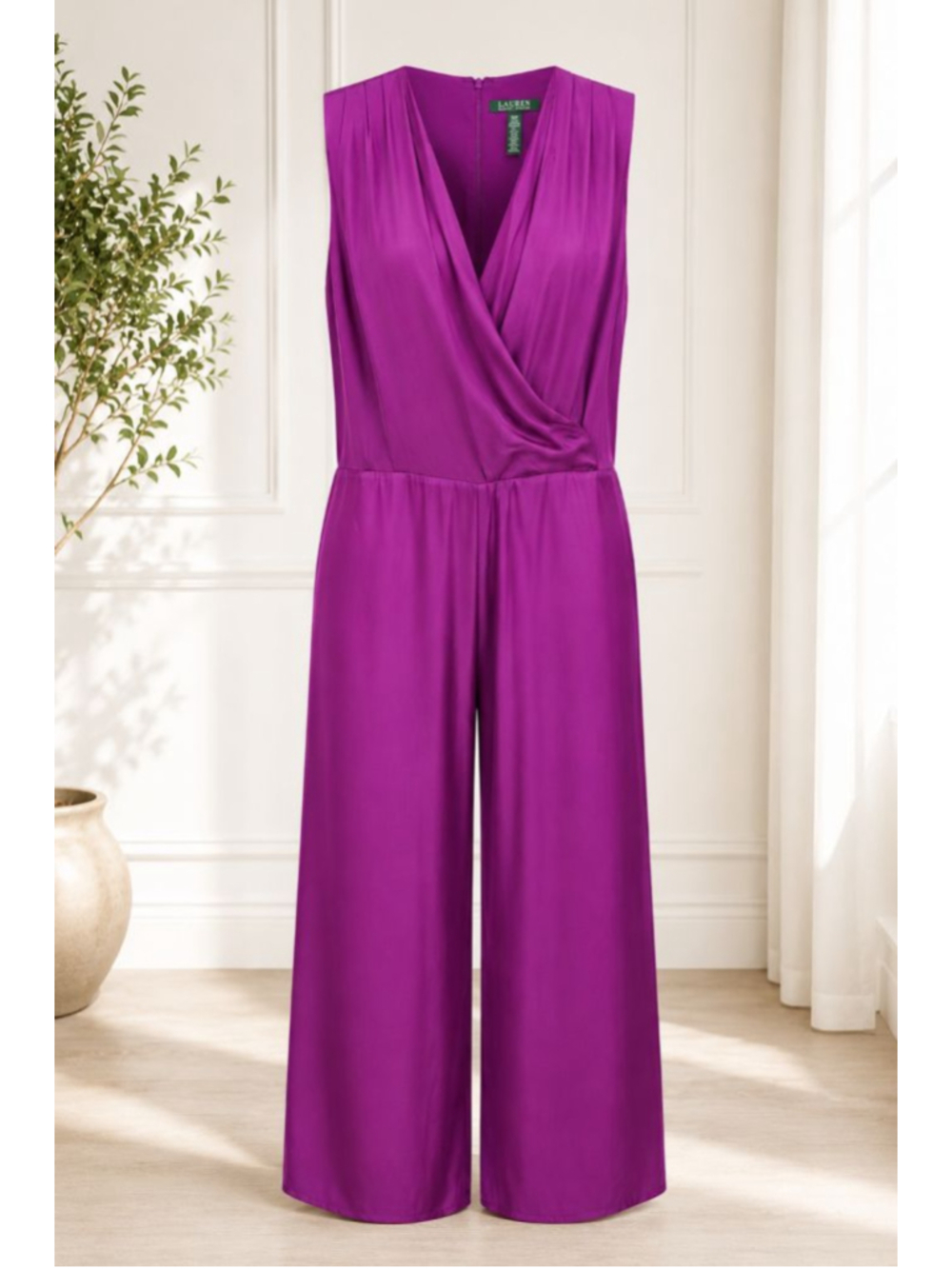 Lauren Ralph Lauren Sleeveless Surplice Jumpsuit Magenta Plus 16W